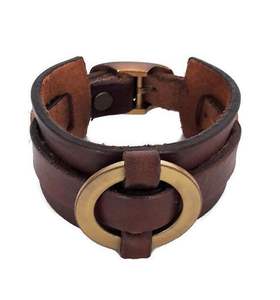 Pulsera con sangría de cuero Vintage de alta calidad, joyería para hombre, brazalete Retro, pulsera envolvente marrón, pulsera ancha de cuero genuino - Product Image 4