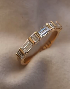 Half Eternity Baguette Moissanite Wedding Band 1.00 Ctw Baguette Cut Engagement <b>Ring</b> Yellow <b>Gold</b> Diamond Bridle Steel Jewelry - Product Image 4