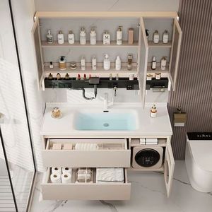 Set Moderno di Lusso HG con Specchio LED a Parete, Mobile Lavabo e Armadietto in Compensato per Bagno - Product Image 2