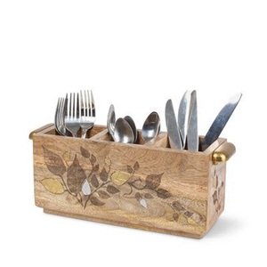 Caddy de service en bois de manguier personnalisé Organisateur de cuisine décoratif pour le stockage de la vaisselle Couverts Utilisation de bureau-OEM Design - Product Image 6