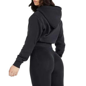 Trajes de chándal recortados de mujer de algodón 100% personalizados al por mayor ropa deportiva con capucha de alta calidad invierno sólido peso pesado 350 gramos - Product Image 6