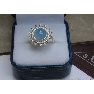 Handmade Natural Blue Chalcedony <b>Ring</b> for Women <b>925</b> Sterling <b>Silver</b> with Cushion Cut Diamond Everyday Wear Jewelry by Shah Gems - Product Image 1