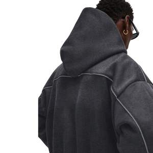 OEM Custom Curved <b>Men's</b> Sportswear <b>Navy</b> Hooded <b>Fleece</b> Breathable Contrast Piping Pullover Oversized Ribbed Cuff Hoodie For <b>Men</b> - Product Image 5