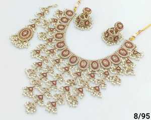 Collier ras du cou indien fantaisie plaqué or traditionnel Motipearl et goutte Kundan clouté Jumkha boucle d'oreille Mangtika Set ensemble de bijoux fille - Product Image 4