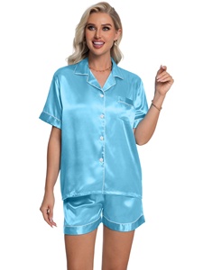 Pijamas de Mujer para Otoño e Invierno, Nueva Moda, Color Rosa, 100% Algodón Tejido, Manga Larga con Volantes, Dos Piezas con Pantalones Cortos, Venta al Por Mayor - Product Image 4