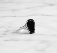 Solide 925 Sterling Silver Noir Onyx Prong Réglage Griffe Réglage Cercueil Anneau Femmes Éternité Boho Fête D'anniversaire Cadeau D'anniversaire