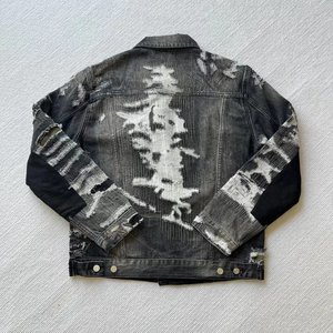 2025 High Quality Distressed Stacked Quilted Printed <b>Winter</b> Streetwear Hooded Button Front Denim <b>Jacket</b> Unisex - Product Image 2