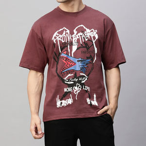 Gran oferta de Camiseta estampada de manga corta con hombros caídos y cuello redondo para hombre, Camiseta estampada de gran tamaño para hombre - Product Image 1