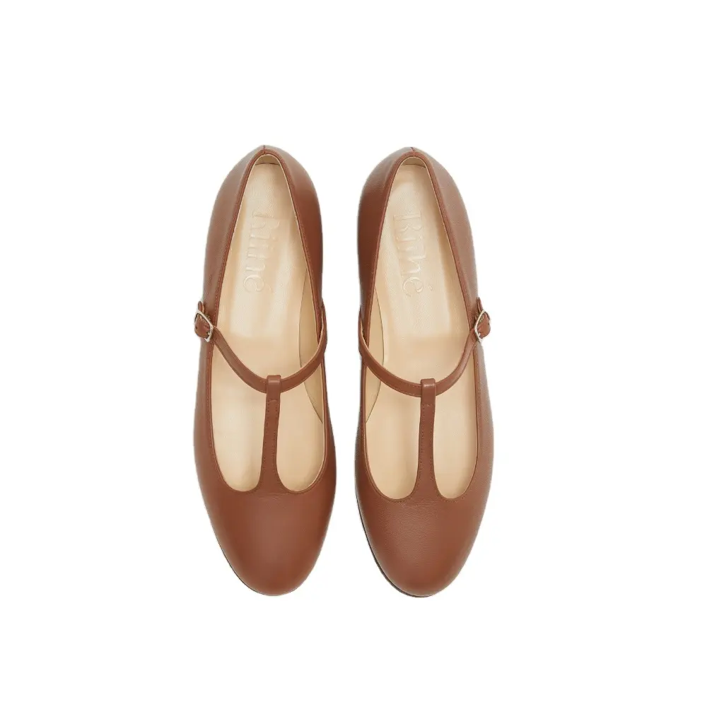 Made in Italy hight quality Women Flat Shoes Type T-Bar Ballerina Natural Leather confortable for any situation