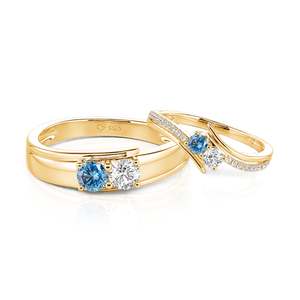 แหวนคู่ Jeulia Parallel Meet Gold Custom ประดับเพชรและพลอยประจำเดือนเกิดสองเม็ดแบบ Bypass - Product Image 1
