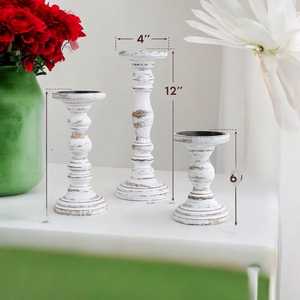 Juego de 3 candelabros de madera blanca desgastada rústica hecha a mano, perfectos para bodas, centros de mesa de decoración del hogar y estilismo para eventos. - Product Image 4