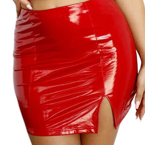 Stretch Soft PU <b>Elastic</b> Shiny Patent Faux Leather Fabric <b>Skirt</b> Shiny Fashionable Customized Leather <b>Skirt</b> For Women Winter Wear - Product Image 3