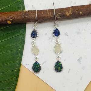 Boucles d'oreilles en argent Sterling 925 Boho Druzy faites à la main mariage artisanal Style bohème approprié idéal pour cadeau - Product Image 1