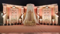 Demi-sari traditionnel thème doré, simple, moderne, professionnel, luxueux, durable, en fibre de verre, couleur et taille personnalisables, pour mariage en intérieur