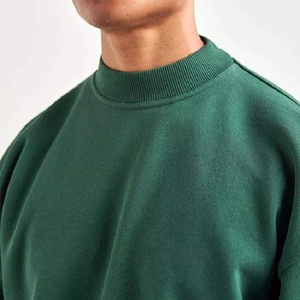 Sudadera Oversize de Cuello Redondo para Hombre, Verde Sólido, 100% Algodón Tejido, Estilo Casual, Ecológica, Bordada con Cuentas, para Invierno - Product Image 5