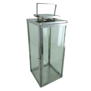 Hot Selling Glass & Stainless Steel Square <b>Lantern</b> With Handle Black Silver Colour New <b>Lantern</b> for <b>Christmas</b> & Garden Decoration - Product Image 2