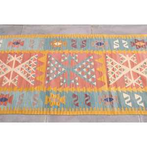 พรมวิ่งสไตล์ตุรกี ขนาด 2.7x9.3 ฟุต ลายต้นไม้และพืชสีน้ำเงิน พรมขนสัตว์วินเทจ - Product Image 4