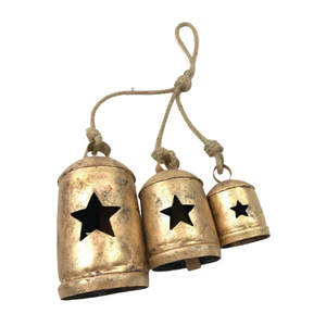 Triangle forme maison décorative métal laiton fait décoration de noël cloche fournitures avec poignée en cuir pour accessoires suspendus - Product Image 4