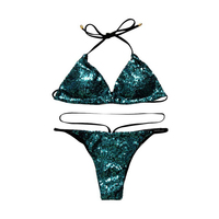 Ensemble bikini 2 pièces personnalisé, mini micro string, transparent, respirant, 100% polyester, bandeau, service OEM, impression de paillettes