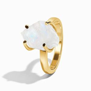 Anillo de declaración de cristal Natural chapado en oro hecho a mano para mujer, joyería de piedras preciosas de piedra lunar cruda para compromiso y Aniversario - Product Image 2