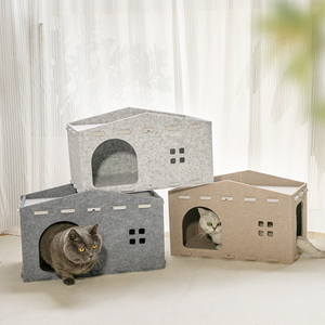 Venta al por mayor <span class=keywords><strong>2026</strong></span> de moda hecho a mano 2 en 1 gris oscuro lana gato cueva camas plegables con fondo antideslizante cálido gato camas casa para interior - Product Image 6