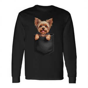 Camiseta de Manga Larga con Diseño de Cachorro Yorkshire Terrier en tu Bolsillo, Producto Promocional para Amantes de los Perros - Product Image 2