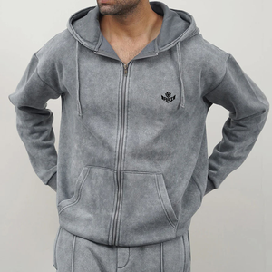 Sudadera con Capucha Unisex con Cierre y Lavado Ácido, Sudadera Extra Grande de Felpa Lavada, Ropa Urbana de Fábrica - Product Image 1