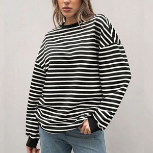 Women Striped Eco-Friendly Winter Sweatshirt 2025 Long Sleeve <b>Batwing</b> Sleeve Round Neck Casual Loose <b>Tops</b> - Product Image 4