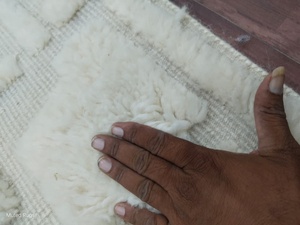 Handmade Cotton Textured Persian Rug | Ivory 3D Abstract Low Pile | PET Friendly Non-Slip Washable Extra <b>Thick</b> Living Area Rug - Product Image 2