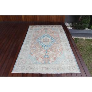 Alfombra Turca Vintage de Lana Azul, 4.3x6.8 pies (130x206 cm) - Product Image 1