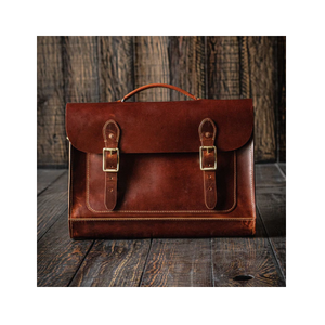 Sac pour ordinateur portable en cuir véritable professionnel, fabriqué à partir de cuir pur à 100 %, avec coutures renforcées et un intérieur spacieux. - Product Image 6