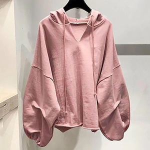 Sudadera de manga larga con capucha y cuello en V de Color sólido a la moda informal para mujer, ropa de invierno ecológica - Product Image 6