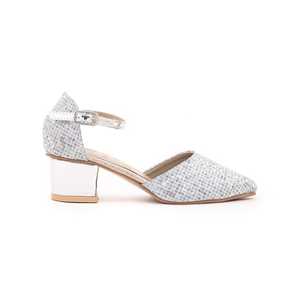 Escarpins fantaisie argentés pour filles Talons fins Bout carré KD0482 Chaussures à talons hauts 3cm-5cm Hauteur de talon Bouton de pierres décorées de haute qualité - Product Image 3