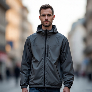 Chaquetas cortavientos negras de alta calidad para hombre, chaqueta de lluvia para senderismo al aire libre para hombre, chaqueta cortavientos con capucha y cremallera de montaña personalizada - Product Image 2