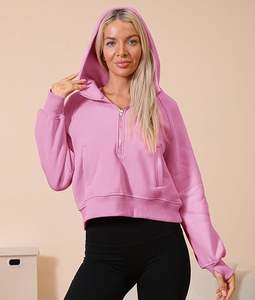 Pull à capuche demi-fermeture éclair pour femmes de haute qualité sweat confortable à manches longues Style court automne hiver brodé ODM - Product Image 4