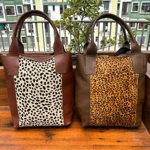 Fabricant vente en gros de cheveux tendance sur cuir de vachette imprimé léopard grand sac fourre-tout en cuir véritable sac à bandoulière pour femmes - Product Image 4