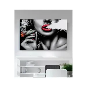 Impression sur toile Fida Red Lips Woman and Dollar Cigar - Product Image 6