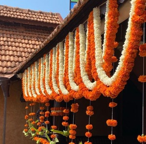 Marigold Ganpati Bandarwal/Toran, colgante de puerta, Bandarwal naranja blanco, telón de fondo de escenario, colgante de fiesta de Festival, decoración Pooja - Product Image 2