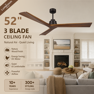 52 Inch Modern Wood <b>Ceiling</b> <b>Fan</b> with <b>Remote</b>, Quiet DC Motor 3 Blade <b>Ceiling</b> <b>Fan</b> for Living Room Patio Bedroom - Product Image 1