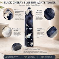Tour en agate de fleur de cerisier noire, obélisque naturel poli pour la méditation Reiki, la décoration énergétique et la collection de cristaux