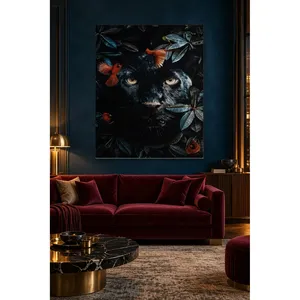 ภาพพิมพ์บนผ้าใบลายเสือดำฟิดาและนกคาร์ดินัลท่ามกลางใบไม้ - Product Image 5