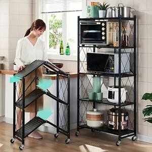 Space-Saving Foldable Metal Frame Kitchen 5-Layer Rack Standing Type Storage Shelf <b>With</b> <b>Wheels</b> Key <b>Lock</b> Tool Attached - Product Image 4
