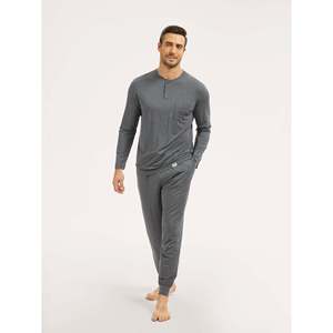 Conjunto de Pijama Largo Henley Térmico de Franela y Felpa de Lujo para Hombre, Tallas Grandes, Estampado Invernal, Personalizado Premium - Product Image 4