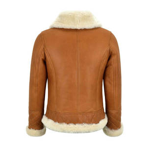 Custom <b>Men's</b> Brown Shearling Leather <b>Jacket</b> Faux Fur Lined Aviator B3 Bomber Winter Coat <b>Warm</b> Zip Up Motorcycle Outerwear - Product Image 3