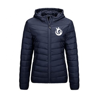 CardiacSports Unisex Coated Embroidered Eco-friendly Casual Worsted Quilted Front Winter Hooded Jacket Zip-up Stand Collar Long - Product Image 1