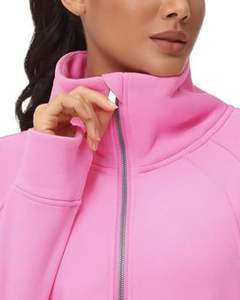 Sweat-shirt à capuche en polaire rose pour femme, demi-zip, chaud, surdimensionné, avec poche kangourou, décontracté, pour l'hiver, streetwear - Product Image 4