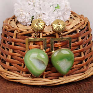 Gold Plated Green Druzy Window Brass Drop Earrings <b>Fashion</b> <b>Jewelry</b> - Product Image 3