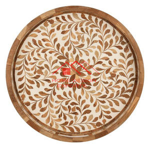 Bandeja para servir comida de madera anhelada a mano con incrustaciones de hueso - Product Image 2