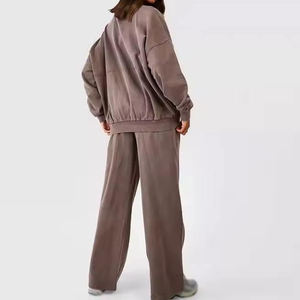 Survêtement surdimensionné délavé à l'acide surdimensionné Ensemble de jogging personnalisé Unisexe Vintage Hoodies Pantalon de survêtement évasé Streetwear Ensemble de jogging - Product Image 2