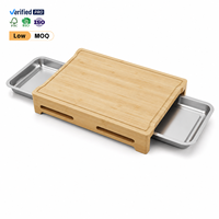 Planche à découper multifonction en bambou avec 2 plateaux coulissants en acier inoxydable pour la préparation des aliments et le service en cuisine
